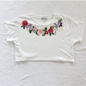 Wildfox Floral Graphic Tee White Cropped Top Size S